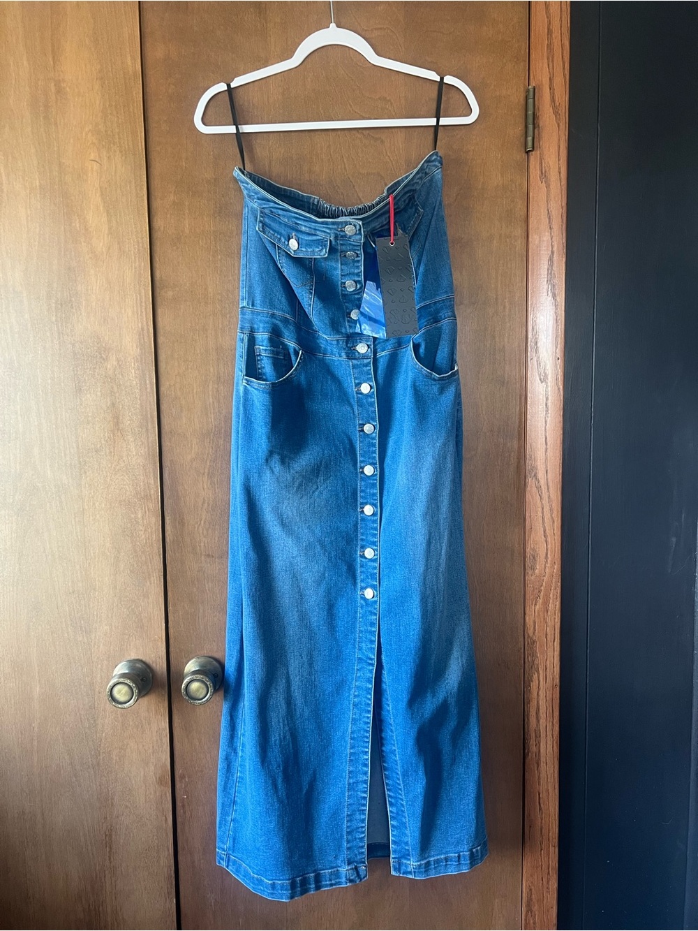 NWT Strapless Button-Front Denim Dress
